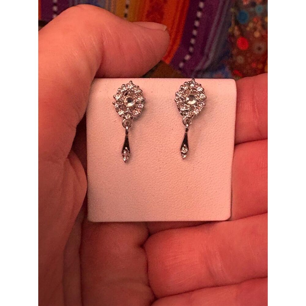 Teardrop Rhinestone Silver-Tone Earrings